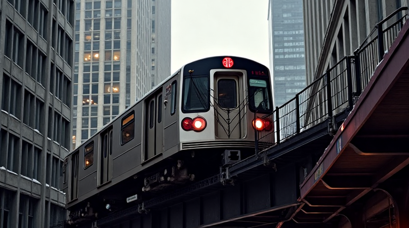 Chicago L train elevated tracks and urban commute context, transit cost planning, not a landmark postcard.