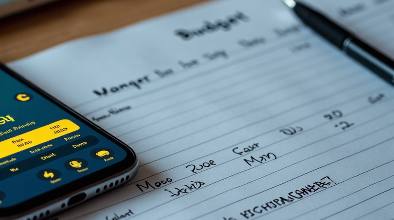 A smartphone displaying a payroll deposit beside a handwritten worksheet that compares gross pay, deductions, and net pay, presented in a clean editorial style.